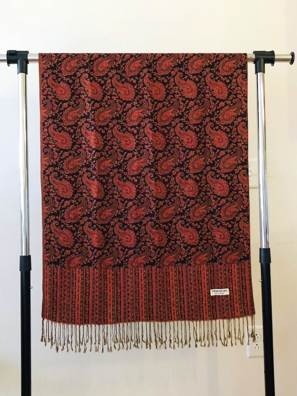 Pashmina Red Black Paisley Scarf Shawl Versatile Wrap Fringe Boho Rectangular
